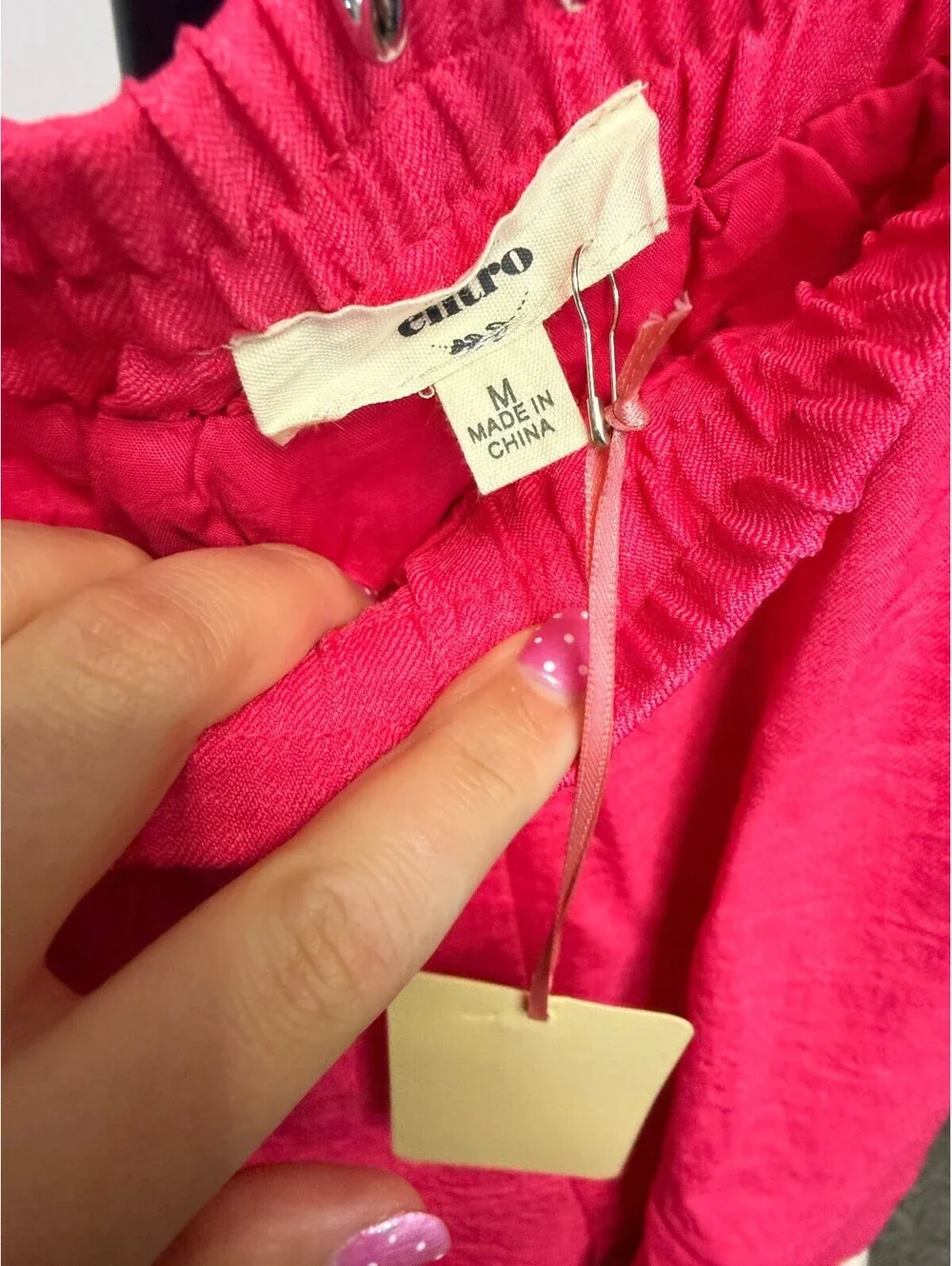 Pink Shorts with White Wavy Trim and Elastic Waistband Entro Medium
